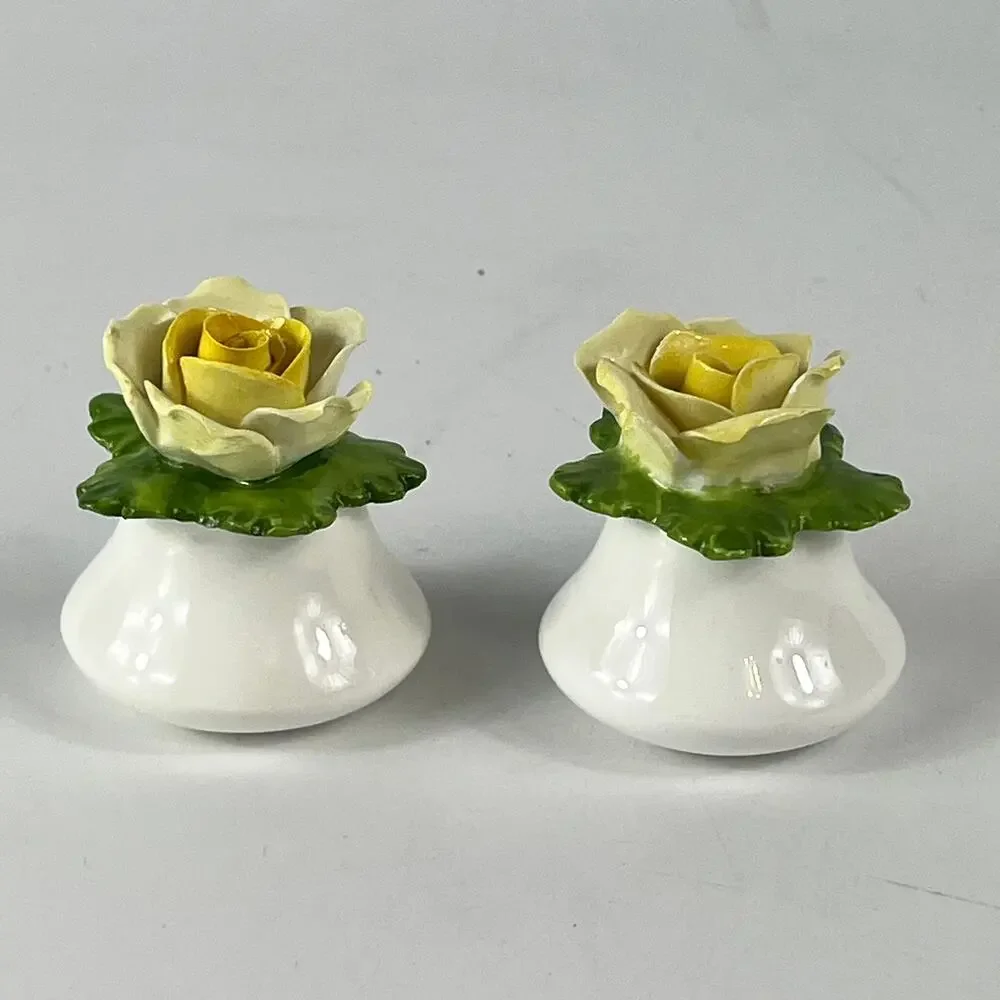 Aynsley Yellow Rose Salt Pepper Shakers English Fine Bone China Flower NO PLUGS